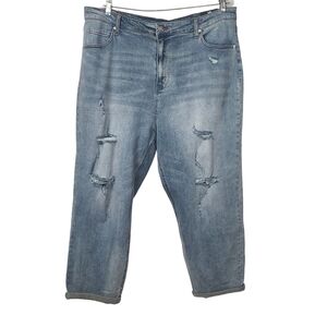 NWT Fashion Nova Germit Boyfriend Medium Blue Wash Distressed Jeans 18